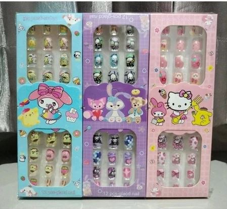 New 12 pcs Sanrio fake nails double tip nail set fake nails toy character children's character nails 1box*12pcs